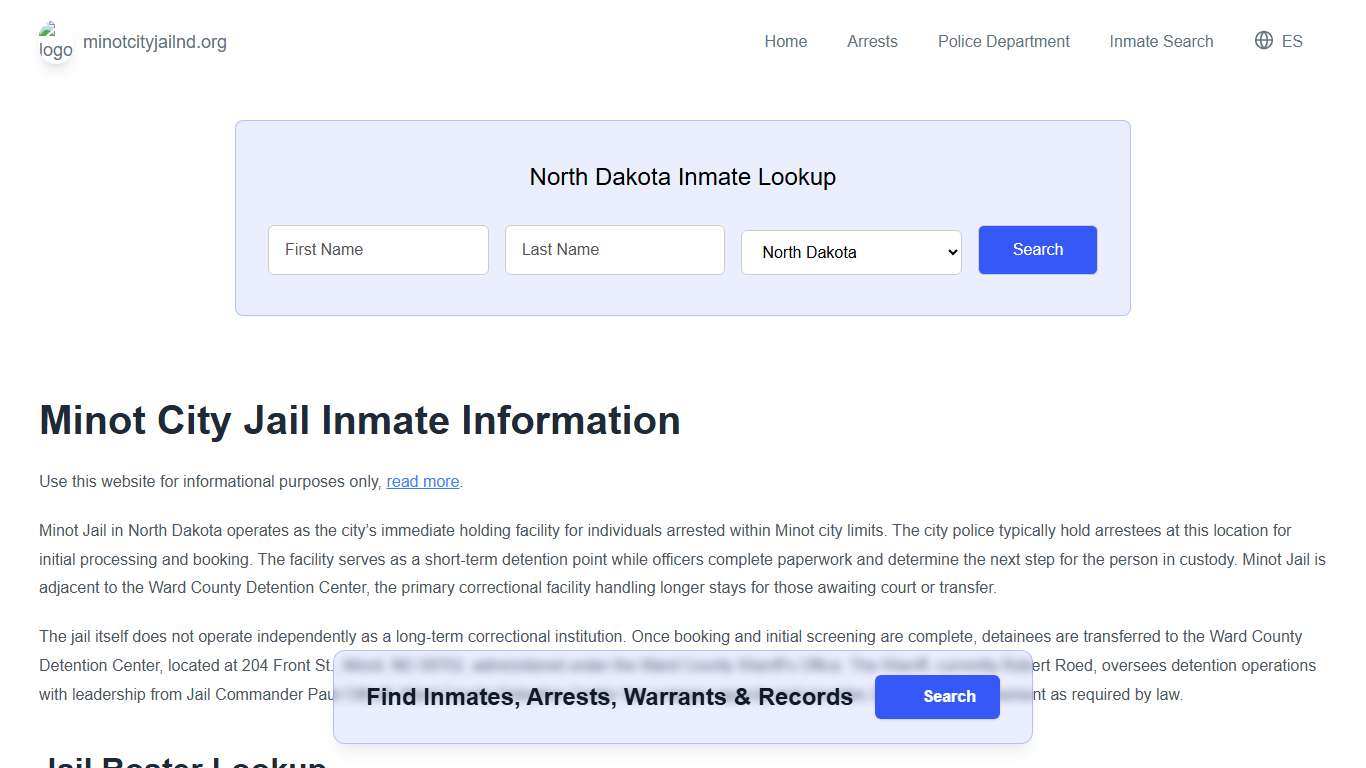 Minot Jail, ND Inmate Roster, Municipal Jail Info