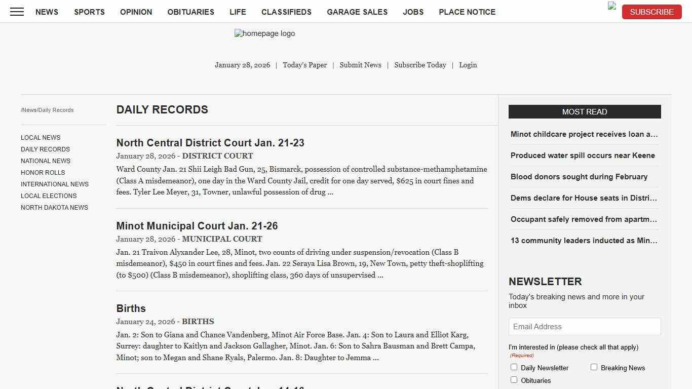 Daily Records News, Sports, Jobs - Minot Daily News